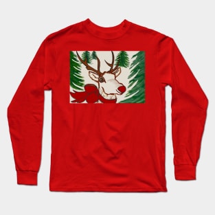 Red nosed reindeer in the woods Long Sleeve T-Shirt